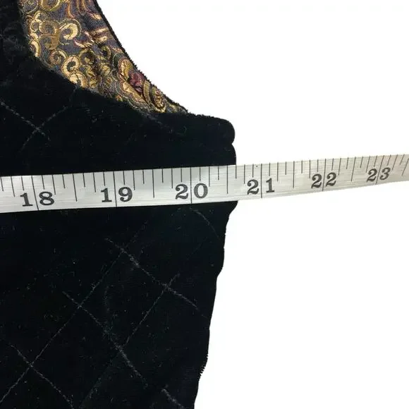 Chico's Black Quilted Velvet Rabbit Fur Trim Vest Womens Sz 1 (M) Brocade Lined - Picture 6 of 8